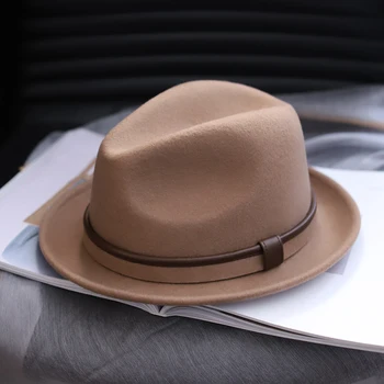 Новая мужская фетровая шляпа из 100% шерстяного фетра с кожаной лентой, фетровые шляпы большого размера, модные осенне-зимние шляпы с короткими полями