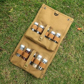 Новая холщовая бутылка для приправы для кемпинга на открытом воздухе, сумка для хранения, комбинированный набор стеклянных бутылок для приправы для кемпинга и барбекю