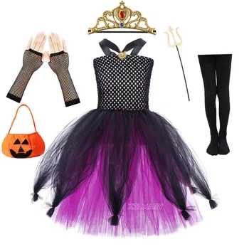 Новинка 2023 года, платье-пачка для девочек в стиле Морской ведьмы Урсулы, детские костюмы дьявола на Хэллоуин, костюмы злодеев для девочек, вечерние платья