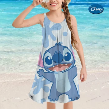 Новое летнее платье на бретелях для девочек в уличном стиле Disney, платье принцессы с мультяшным принтом, толстовка