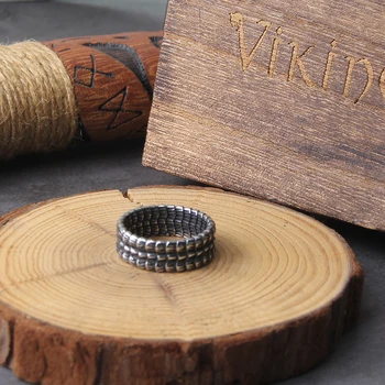 Огромное кольцо-змея Уроборос из нержавеющей стали в стиле викингов, мужские модные украшения и цепочка из хлопка в подарок в деревянной коробке