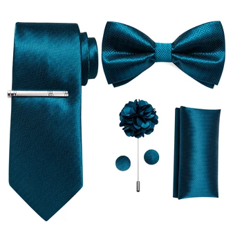 Однотонный синий мужской галстук с галстуком-бабочкой, Запонки, брошь, Булавка, Аксессуары для свадебной вечеринки, Подарок Оптом