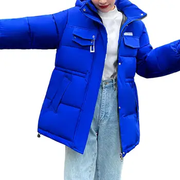 Осенне-зимнее женское пуховое пальто 2023 года, Тонкое ветрозащитное пальто с капюшоном, карманами на молнии, узкой талией, длинным рукавом, свободная женская куртка куртка женская