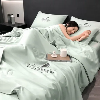 Охлаждающее одеяло из дышащего льдистого вискозы, прохладное одеяло, свежая зелень, высококачественное стеганое одеяло с вышивкой, Королевское стеганое одеяло, лето