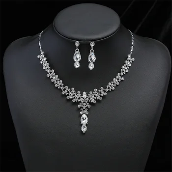 Очаровательное ожерелье с белой хрустальной каплей, серьги на удачу, женский простой элегантный свадебный ювелирный набор, модный подарок для новобрачных на День рождения
