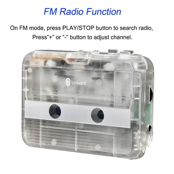 Передатчик Bluetooth Стереопрозрачный кассетный проигрыватель с функцией автоматического поворота FM-радио Портативный кассетный проигрыватель Bluetooth