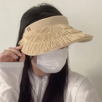 Переносная широкополая шляпа, плетеная из соломы, регулируемая кепка для женщин, солнцезащитная шляпа, летний пустой цилиндр, универсальная кепка с козырьком