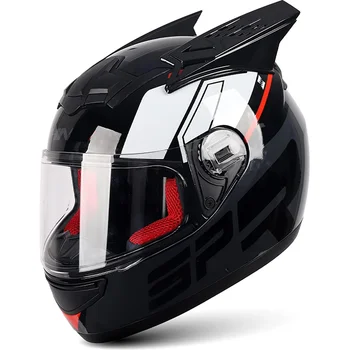 Полнолицевый мотоциклетный шлем для мотокросса с кошачьими ушками для взрослых, легкий, сертифицированный в горошек Розовый женский для гоночного скутера Locomotive