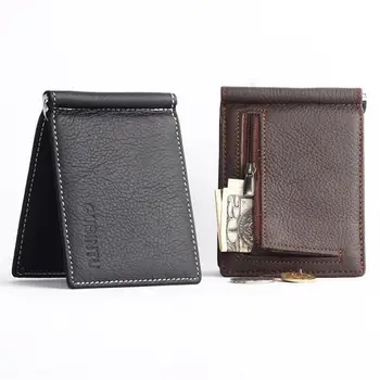 Портативный мужской мини-кошелек GUBINTU из натуральной кожи с зажимом для денег и карманом для монет, маленький держатель для карт, Металлический зажим для денег для