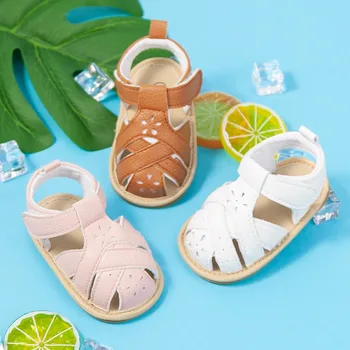 Разноцветные летние сандалии, детская нескользящая обувь из искусственной кожи для малышей, обувь для первых ходоков для маленьких девочек