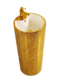 Раковина с золотой колонной, раковина с золотой подставкой, европейский стиль, Встроенный пол для мытья, Позолоченный Встроенный бытовой