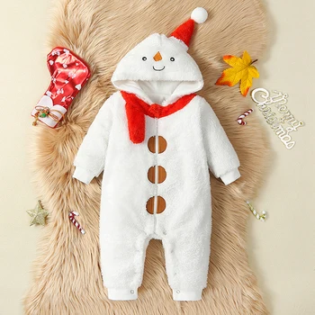 Рождественский комбинезон для мальчика и девочки, костюм снеговика, зимний комбинезон с капюшоном для младенцев, комбинезон на молнии