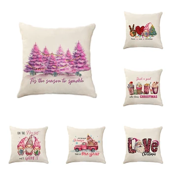 Розовая коллекция, Новогодняя Рождественская наволочка, Льняная наволочка для дивана, домашний декор, Розовая наволочка в виде рождественской елки