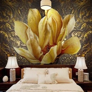 Роскошные обои Золотые цветы Фотообои с 3D-тиснением для спальни, гостиной, сменный фон для телевизора, украшение дома