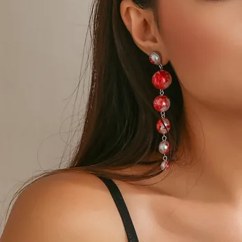 Серьги-кольца с имитацией жемчужного обруча с кровавым узором на Хэллоуин, подвески, ожерелье, красные серьги с длинной кисточкой из бисера, женские готические украшения
