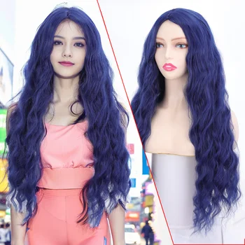 Синтез длинных прямых волос и длинных вьющихся волос парик для женщин женский ролевой термостойкий парик Синий оранжевый голубой парик