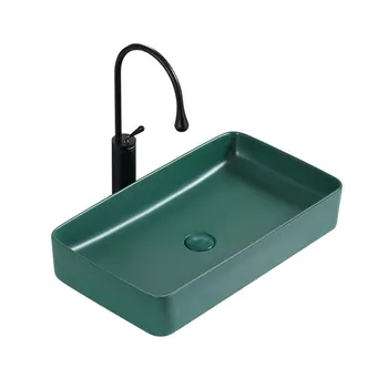 Современное искусство, тускло-зеленые раковины для ванной комнаты, Прямоугольные раковины для ванной комнаты со сливными отверстиями, Столешница, Керамическая раковина для ванной комнаты ATS7690