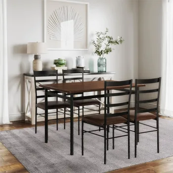 Столовый набор Mainstays из 5 предметов из дерева и металла, на 4 персоны, высота 30 дюймов, ореховый и черный кухонный стол и стулья, обеденный столовый набор