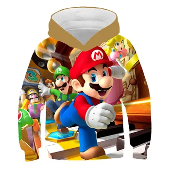 Толстовка с 3D принтом Super Mario для детей, детская одежда, свободная одежда с длинным рукавом, повседневный топ, японская толстовка для мальчиков и девочек