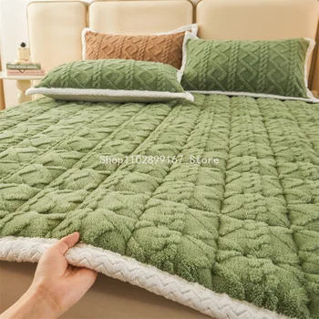Толстый флисовый наматрасник, теплые одеяла из кораллового флиса на зиму, однотонный защитный чехол для матраса для двуспальных кроватей
