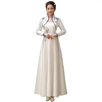 Традиционная одежда Элегантная Женщина Ципао Весна И осень Вышитый винтажный китайский длинный улучшенный стиль Чонсам