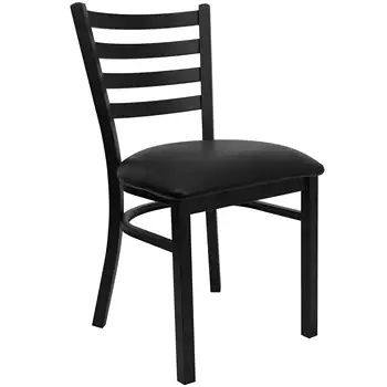 Флэш-мебель серии HERCULES с черной спинкой-лестницей, металлический ресторанный стул с черным виниловым сиденьем