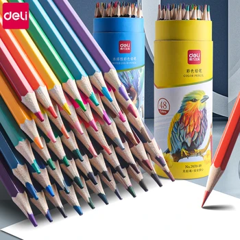 Цветные карандаши Deli акварельные/на масляной основе/со стирающимися красками, 12/24/36/48 цветов в упаковке, карандаш-раскраска для рисования Paint Sketch Art Kids