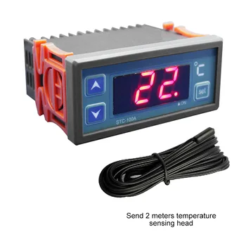 Цифровой светодиодный модуль автоматического регулятора температуры STC-100A, термостат переменного тока 220 В с 2-метровым датчиком NTC -40 ~ 99 ℃