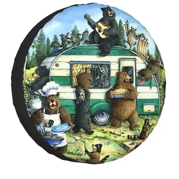 Чехол для Запасного Колеса Happy Camper Bear для Grand Camper Funny Camping Автомобильные Чехлы Для Колес Протекторы Колес 14 