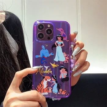 Чехол для телефона Disney Princess для iPhone 11 12 13 14 Pro Max фиолетовый Kawaii Simple Cute Sweet Лазерная противоударная полная задняя крышка Аниме