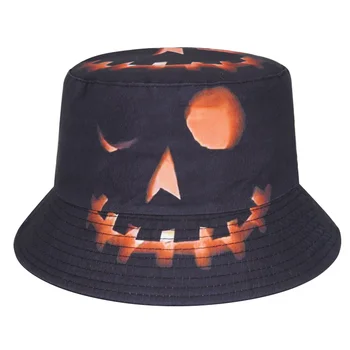 Шляпы-ведерки с тыквенным принтом на фестиваль Хэллоуина, женские Мужские панамы с забавным принтом черепа, Летние Солнечные панамы, женские кепки рыбаков для рыбалки