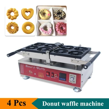 Электрическая машина для приготовления пончиков, 4 формы, машина для приготовления торта, коммерческая машина для приготовления пончиков и вафель из нержавеющей Стали