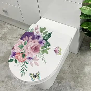 Яркий водонепроницаемый розовый цветок стикер туалет легко наносится сильной липкости яркий цветной стикер стены ванная комната туалет крышка де